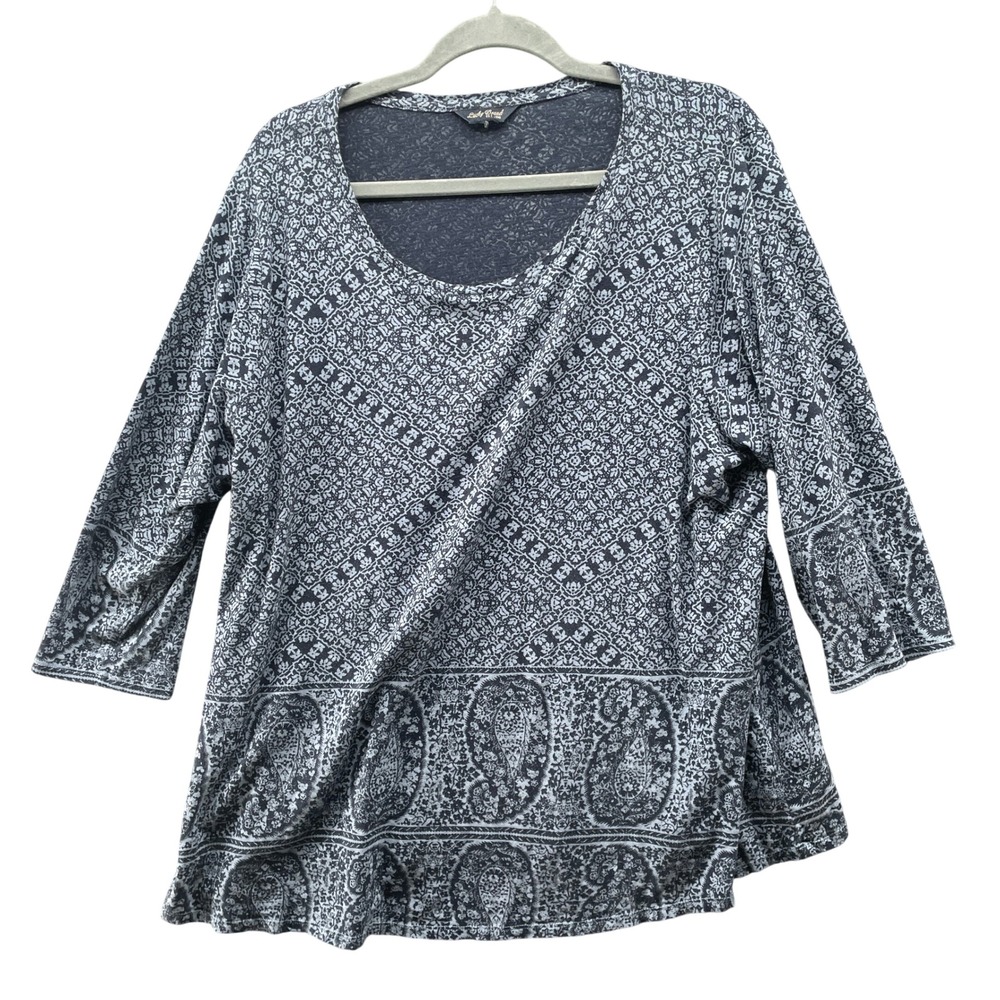 Lucky 3/4 Sleeve T-Shirt Womens 2X Navy‎ Blue Boho Print Modal Blend